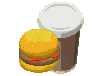 Burger A basic hamburger with ketchup and meat.