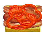 Burger A basic hamburger with ketchup and meat.