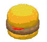 Burger A basic hamburger with ketchup and meat.